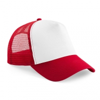 Cappellino rosso/bianco da personalizzare, con snap-tab in tinta Half Mesh Trucker